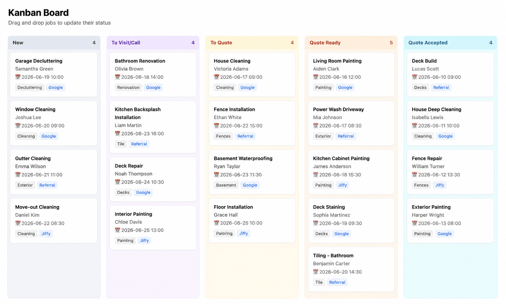 Kanban Job Board Software for Service Businesses